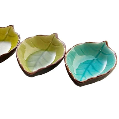 Handcraft Creative Leaves Ceramic Plates Japanese Sushi Dishes Snacks Kitchen Vinegar Seasoning Sauce China Dinnerware