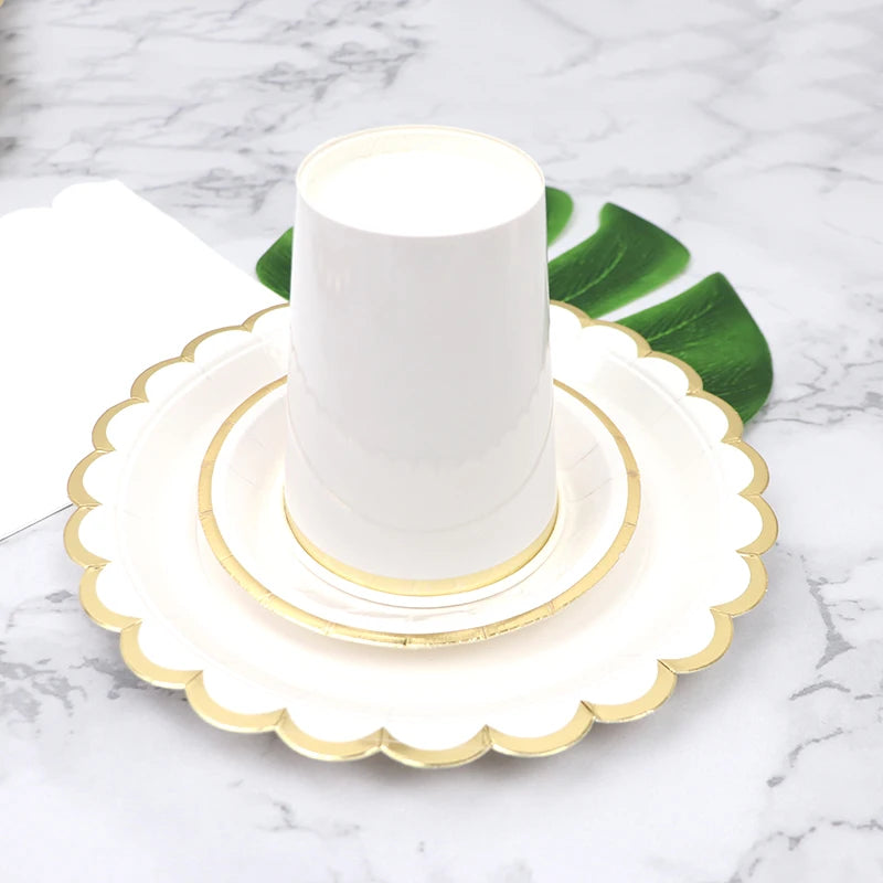Elegant Disposable Tableware Whites Plate Paper Cup Tablecloth 1st Birthday Party Wedding Decor Kids Baby Shower Party Supplies