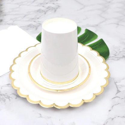 Elegant Disposable Tableware Whites Plate Paper Cup Tablecloth 1st Birthday Party Wedding Decor Kids Baby Shower Party Supplies