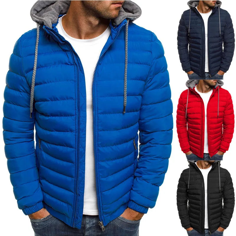 ZOGAA Men Winter Solid Parkas Hooded Zipper Fashion Cotton Coat Jacket Casual Warm Clothe Mens Overcoat Streetwear Puffer Jacket