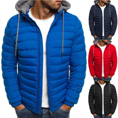 ZOGAA Men Winter Solid Parkas Hooded Zipper Fashion Cotton Coat Jacket Casual Warm Clothe Mens Overcoat Streetwear Puffer Jacket