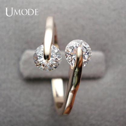 UMODE Rose Gold Color Fashion Design Twin Zircon CZ Cubic Zirconia Engagement Rings for Woman JR0013A