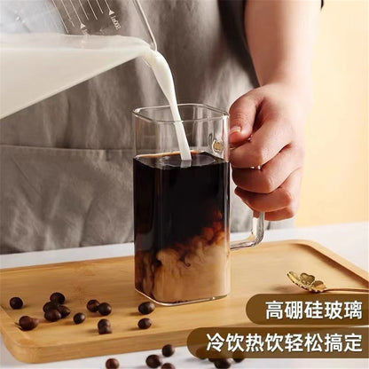 400ml Heat Resistant Square Glass Cup with Lid and Straw Transparent Juice Glass Beer Milk Cups Breakfast Mug Drinkware