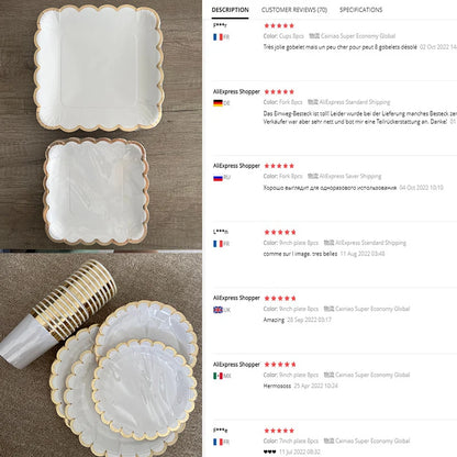 Elegant Disposable Tableware Whites Plate Paper Cup Tablecloth 1st Birthday Party Wedding Decor Kids Baby Shower Party Supplies