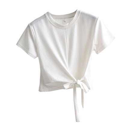 2023  Summer Fashion Y2K T-shirt Woman Korean Bandage Sexy Crop Top Women Short Sleeve Skinny  Kpop Tee Shirt Femme Solid Cloth
