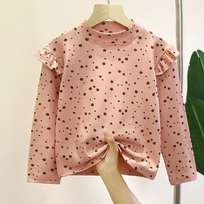 2023 New Autumn Children Long Sleeved T-shirt Girls Velvet Outerwear Bottoming Clothing Kids Version Clothes Children's Clothing