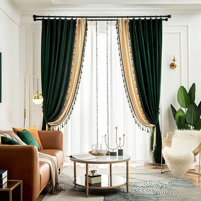 American Light Luxury Style Peacock Green Curtains For Living Room Bedroom Velvet Blackout Curtains Treatment Decoration Custom