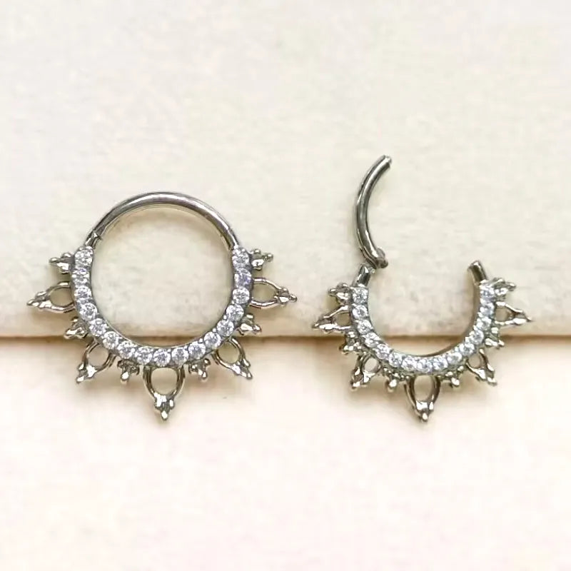 F136 Titanium Nose Rings Zircon Hoop Earrings For Women Cartilage Helix Daith Tragus Clicker Piercing Jewelry Set Septum Percing