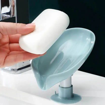 Portable Leaf Shape Soap Dish Creative Sucker Soap Storage Tray Drain Soap Box Punch Free Sponge Storage Rack Kitchen Bathroom