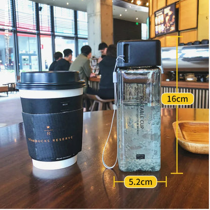 300ml Small Square Plastic Water Cup with Lid Portable Female Student Summer Hand Cup Leakproof Simple Transparent Bottles