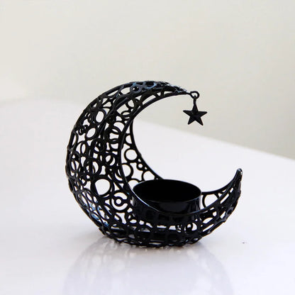Eid Mubarak Moon Star Candle Holders 2023 Ramadan Metal Candlestick Ornaments for Table Ramadan Kareem Home Decoration Eid Gifts
