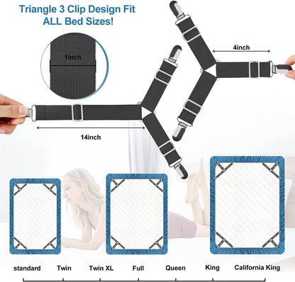 4Pcs/Set Elastic Bed Sheet Grippers Belt Fastener Bed Sheet Clips Mattress Cover Blankets Quilt Holder Textiles Organize Gadgets