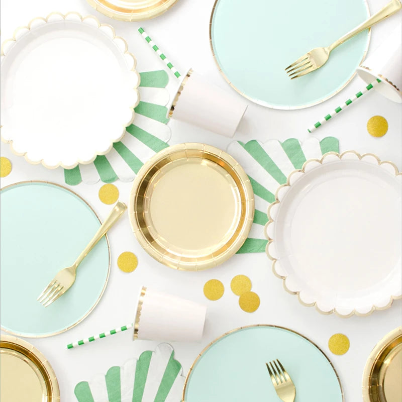 Elegant Disposable Tableware Whites Plate Paper Cup Tablecloth 1st Birthday Party Wedding Decor Kids Baby Shower Party Supplies
