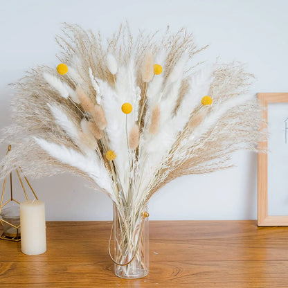 80Pcs Natural Dried Pampas Grass Bouquet Set Boho Home Decor Pompous Large Reed Bunny Tail Wheat Stalk Decorative Dekoration