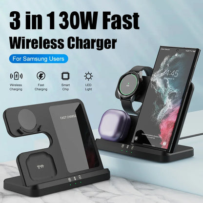 3 in 1 Wireless Charger Stand for Samsung Galaxy S23 S22 21 Ultra S20 30W Fast Charging Dock Station Watch 6 /5 Holder Buds2 Pro