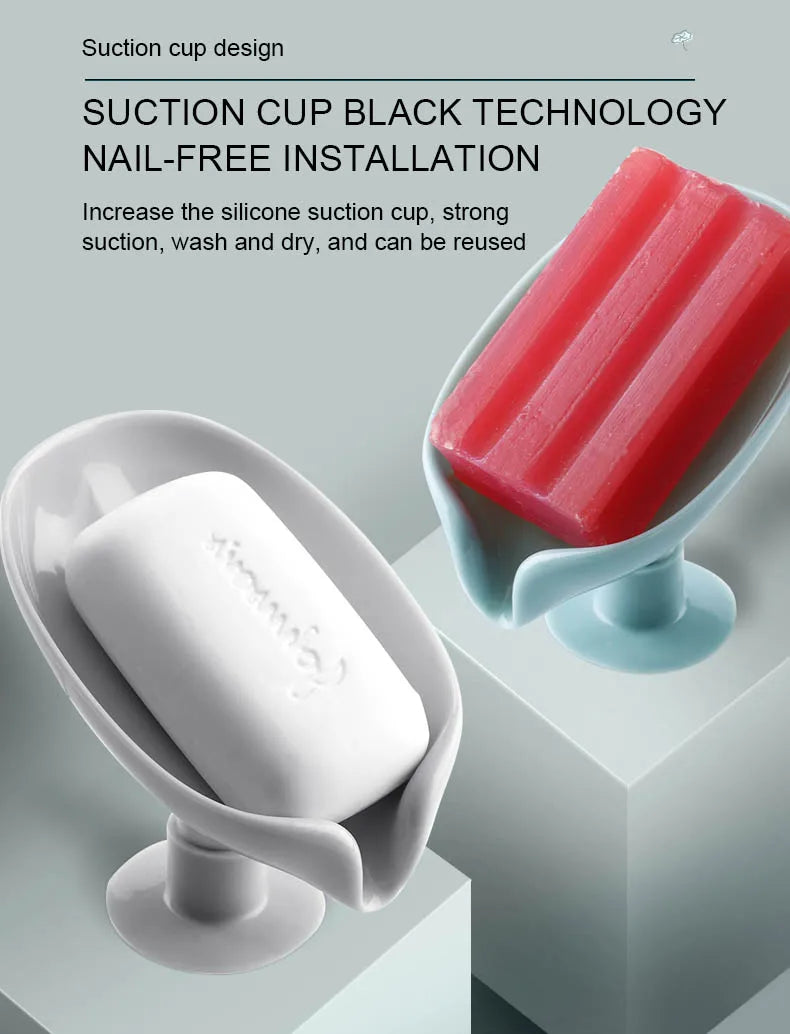 Portable Leaf Shape Soap Dish Creative Sucker Soap Storage Tray Drain Soap Box Punch Free Sponge Storage Rack Kitchen Bathroom
