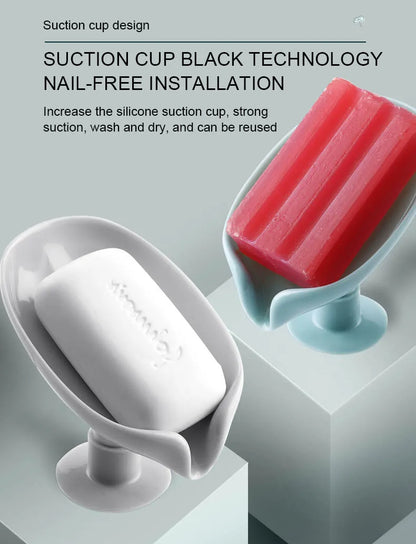 Portable Leaf Shape Soap Dish Creative Sucker Soap Storage Tray Drain Soap Box Punch Free Sponge Storage Rack Kitchen Bathroom