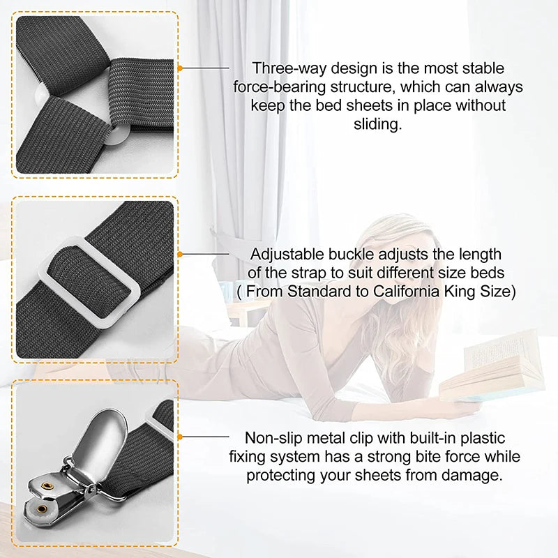 4Pcs/Set Elastic Bed Sheet Grippers Belt Fastener Bed Sheet Clips Mattress Cover Blankets Quilt Holder Textiles Organize Gadgets