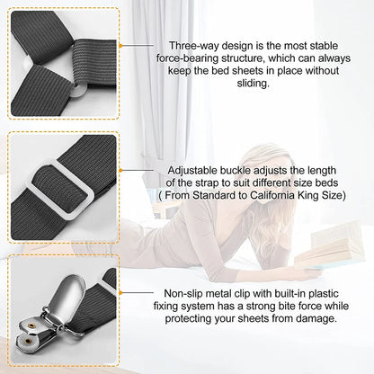 4Pcs/Set Elastic Bed Sheet Grippers Belt Fastener Bed Sheet Clips Mattress Cover Blankets Quilt Holder Textiles Organize Gadgets