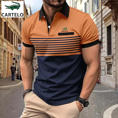 CARTELO Summer New Men's high quality Polo shirt with lapel Short sleeve casual print Business Fashion European size Polo shirt