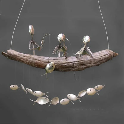 Angeln Mann Wind Chime Löffel Fisch Skulpturen Windchime Indoor Outdoor Home Garten Dekoration Hängen Ornament Geschenke