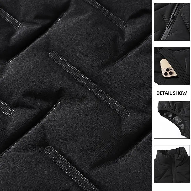 2023 Winter Warm Men's Jacket Sleeveless Zipper Vest Solid Color Casual Vests Cotton-Padded Thickened Stand Collar Wear Outside