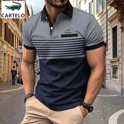 CARTELO Summer New Men's high quality Polo shirt with lapel Short sleeve casual print Business Fashion European size Polo shirt