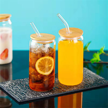 550ml/400ml Glass Cup With Lid and Straw Transparent Bubble Tea Cup Juice Glass Beer Can Milk Mocha Cups Breakfast Mug Drinkware