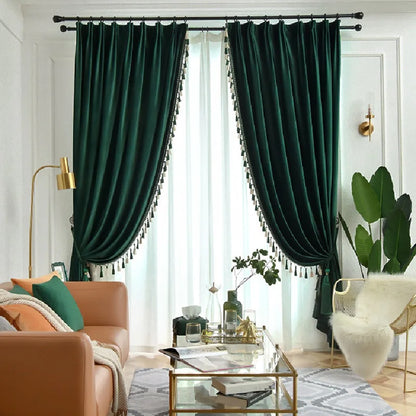 American Light Luxury Style Peacock Green Curtains For Living Room Bedroom Velvet Blackout Curtains Treatment Decoration Custom