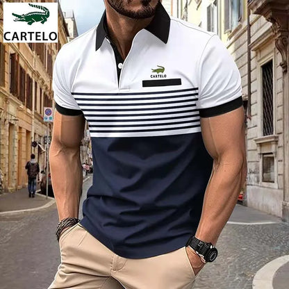 CARTELO Summer New Men's high quality Polo shirt with lapel Short sleeve casual print Business Fashion European size Polo shirt