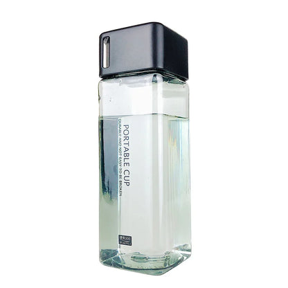 300ml Small Square Plastic Water Cup with Lid Portable Female Student Summer Hand Cup Leakproof Simple Transparent Bottles