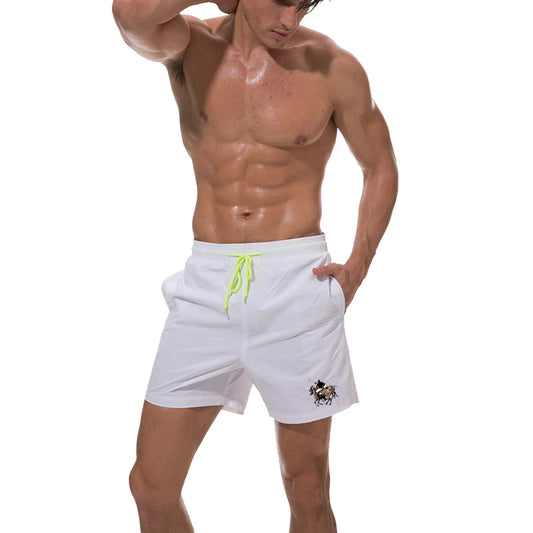 White Shorts Men Japanese Style Polyester Running Sport Shorts for Men Casual Summer Elastic Waist Solid Shorts Printed Clothing