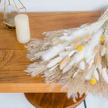 80Pcs Natural Dried Pampas Grass Bouquet Set Boho Home Decor Pompous Large Reed Bunny Tail Wheat Stalk Decorative Dekoration