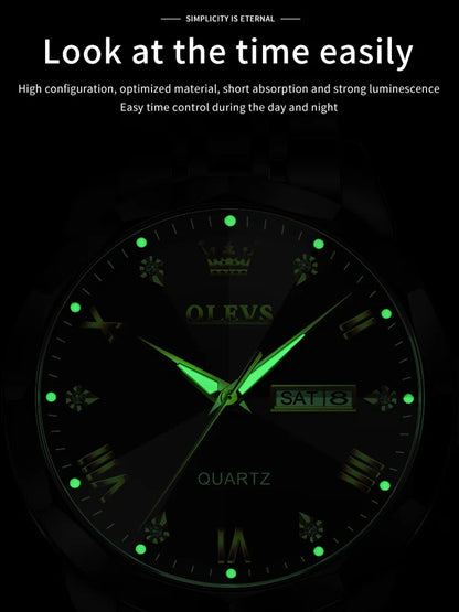 OLEVS Watch for Men Luxury Brand Black Steel Strap 3ATM Waterproof Date Luminous Quartz Men's Watches Reloj Hombre