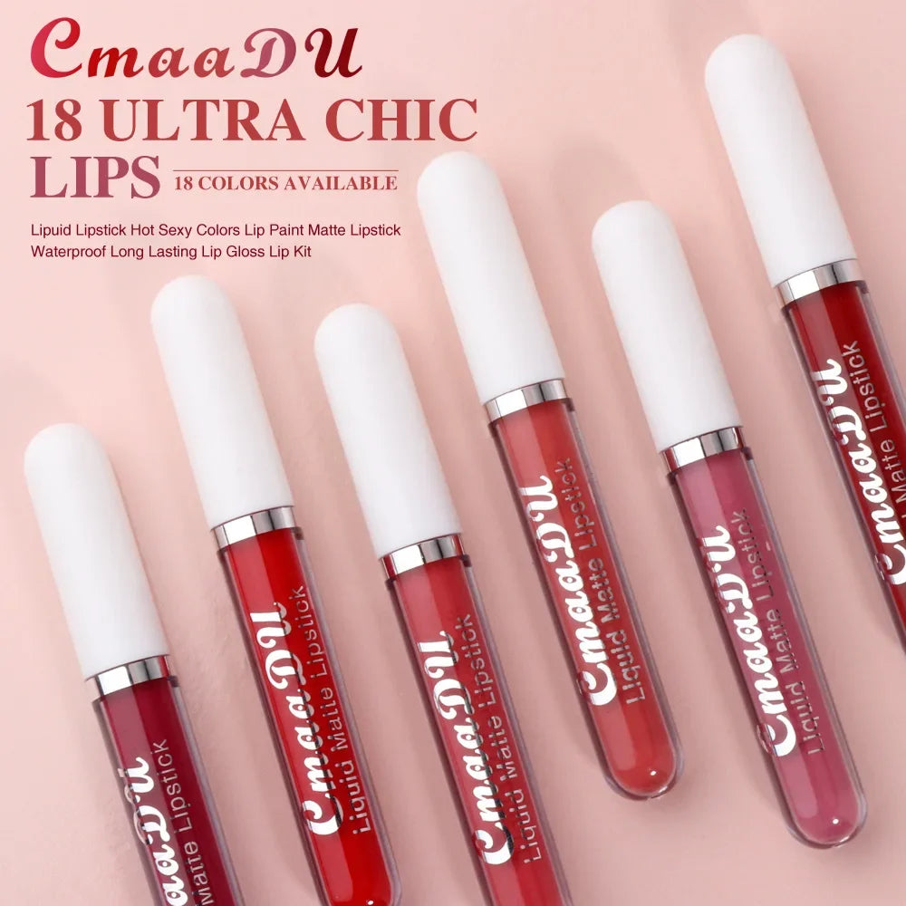 1Pcs Matte Velvet Liquid Lipsticks Glaze Waterproof Long Lasting Nude Lip Gloss Makeup Nonstick Cup Sexy Red Lip Tint Cosmetics