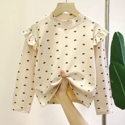 2023 New Autumn Children Long Sleeved T-shirt Girls Velvet Outerwear Bottoming Clothing Kids Version Clothes Children's Clothing