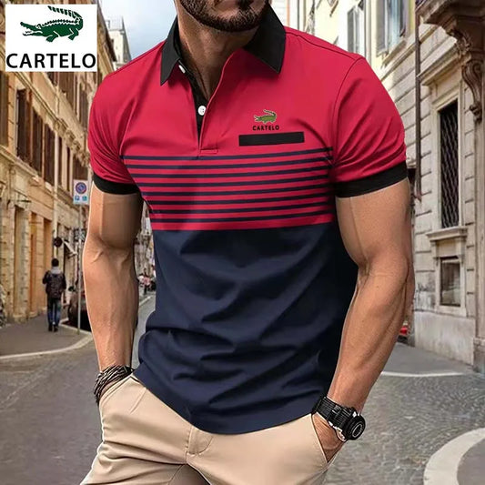 CARTELO Summer New Men's high quality Polo shirt with lapel Short sleeve casual print Business Fashion European size Polo shirt