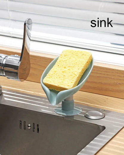 Portable Leaf Shape Soap Dish Creative Sucker Soap Storage Tray Drain Soap Box Punch Free Sponge Storage Rack Kitchen Bathroom