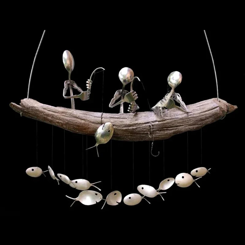 Angeln Mann Wind Chime Löffel Fisch Skulpturen Windchime Indoor Outdoor Home Garten Dekoration Hängen Ornament Geschenke