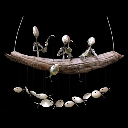Angeln Mann Wind Chime Löffel Fisch Skulpturen Windchime Indoor Outdoor Home Garten Dekoration Hängen Ornament Geschenke