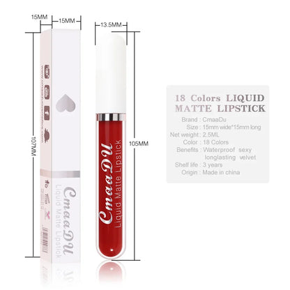 1Pcs Matte Velvet Liquid Lipsticks Glaze Waterproof Long Lasting Nude Lip Gloss Makeup Nonstick Cup Sexy Red Lip Tint Cosmetics