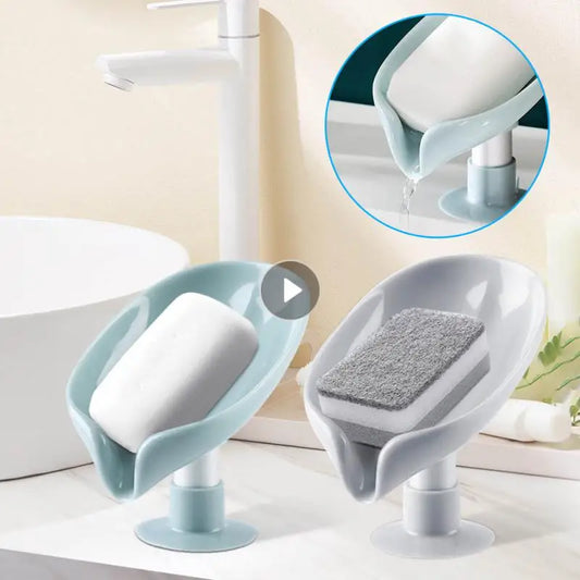 Portable Leaf Shape Soap Dish Creative Sucker Soap Storage Tray Drain Soap Box Punch Free Sponge Storage Rack Kitchen Bathroom