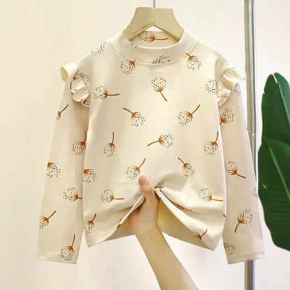 2023 New Autumn Children Long Sleeved T-shirt Girls Velvet Outerwear Bottoming Clothing Kids Version Clothes Children's Clothing