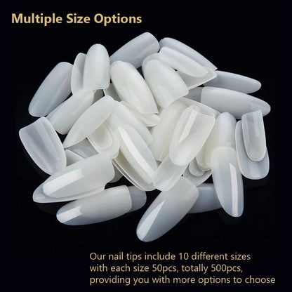 Oval Shape False Nails, Full Coverage Nail Tips for Acrylic UV Gel, Nail Art Manicures, 500Pcs