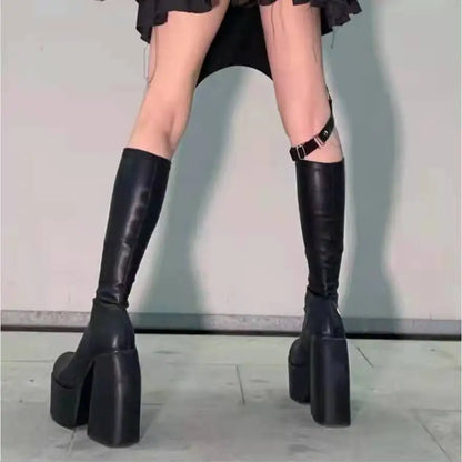 Boots For Woman Knee Shoes On Platform Gothic High Heels Punk Style New Rock Autumn Winter Chunky Pumps Plus Size Women Clothing