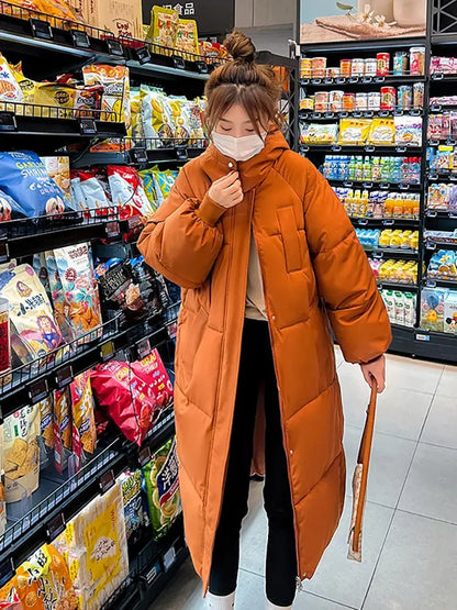 Vielleicht 2023 Korean Jacket Women Winter X-long Parkas Solid Hooded Thicken Warm Female Snow Wear Coat Padded Loose Clothes