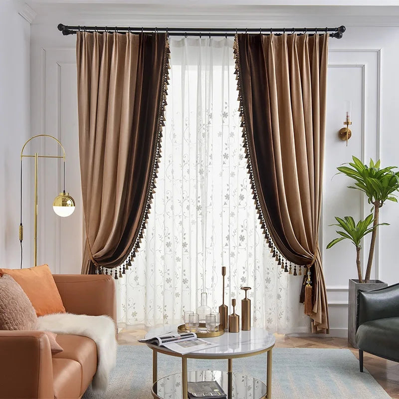 American Light Luxury Style Peacock Green Curtains For Living Room Bedroom Velvet Blackout Curtains Treatment Decoration Custom